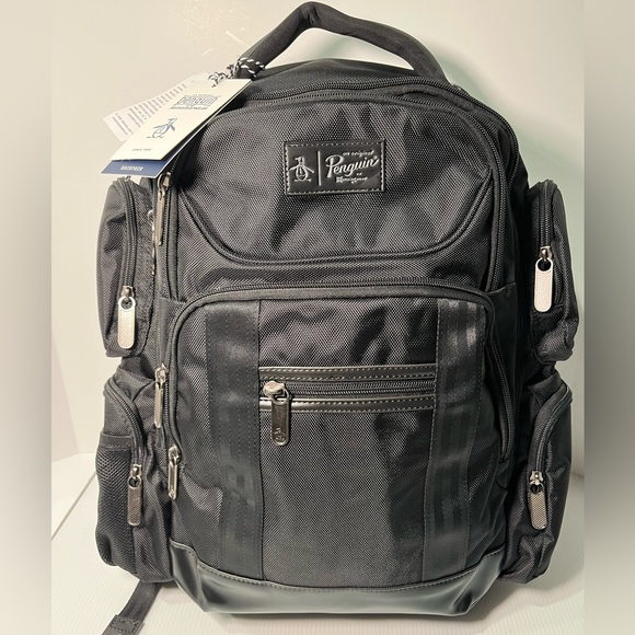 ORIGINAL PENGUIN 9 Pocket Laptop Backpack Padded back & straps - Black - Picture 3 of 16
